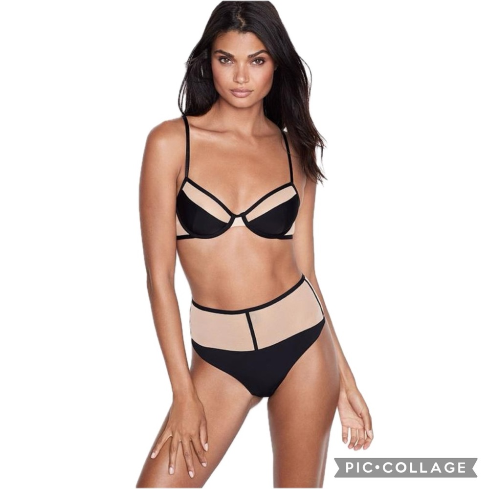 Victoria’s Secret Luxe Unlined Sheer Mesh Demi Bonded Bra In Black & Nude NWT